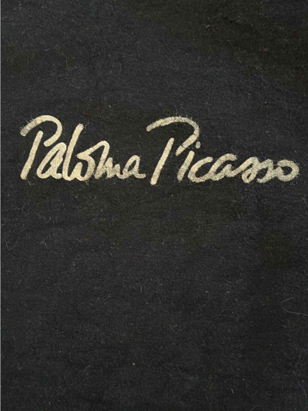 Paloma Picasso Black Velvet Drawstring Pouch with White Script